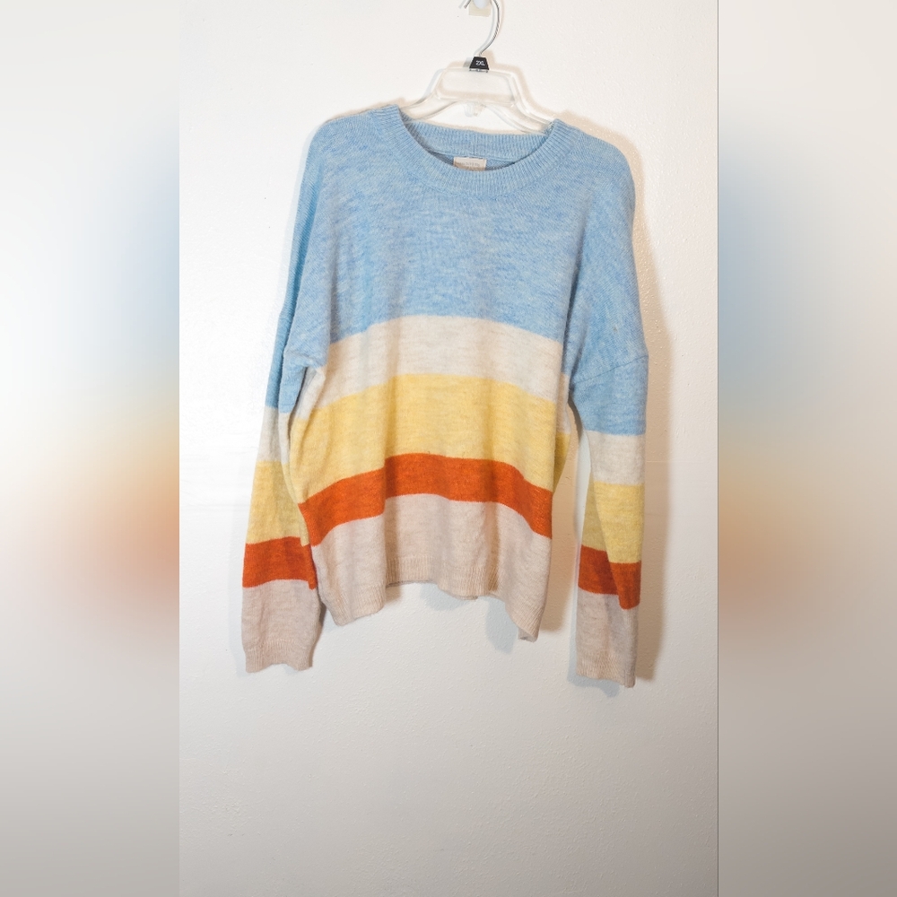 Women's Urban Outfitters Blue And Yellow Stripe Wool Sweater - Picture 3 of 9